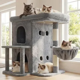 Meilleurs prix pour Arbre à Chat Tour de 65 cm pour Grands Chats avec Plateforme Spacieuse Cabines Double Couche Poteaux à Griffes Gris Clair