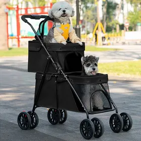 Comparer les prix de SUPFINE Animaux Voyage Poussette en acier au carbone + tissu Oxford Poussette pour Chien Chat Jusquà 20 kg Noir
