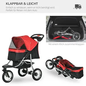 Meilleurs prix pour Pawhut Dog trolley Cat buggy PET trolley pliable avec 3 roues pour chien chat Oxford Rouge et noir 1095 x 545 x