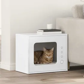 Comparer les prix de （ON SALE)Maison pour chat - Meuble pour Animaux pour Salon Blanc Brillant 51x30x42 cm @FR(498364)