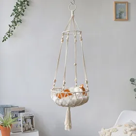 Meilleurs prix pour Tassel Macramé Suspendu Chat Hamac Tissé À La Main Chat Panier Lit Chat Balançoire Lit Maison Chats pour Fenêtre Intérieure