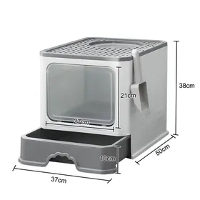 Meilleurs prix pour Amiremplie Bac à Litière pour Chat Fermée, Grande Maison de Toilette Chat Pliable avec Couvercle Gris