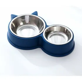 Comparer les prix de Gamelle double en acier inoxydable - MICH - 30x14/11x5 cm - Bleu - Antidérapant - Surélevé - Facile à nettoyer