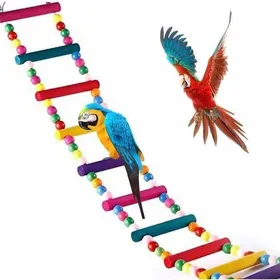 Comparer les prix de Jouet pour Perroquet Échelle en Bois Arc-en-Ciel 80cm - Pont Suspendu Non Toxique Balançoire & Accessoire de Cage