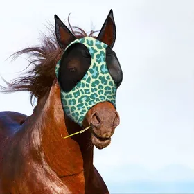 Meilleurs prix pour Masque de cheval respirant - Phoesky - Imprimé léopard vert - Anti-moustiques - Plusieurs motifs - Fournitures équestres