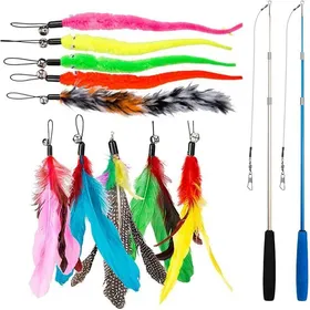 Comparer les prix de Lot de 12 jouets plumes pour chat Inclut cannes interactives plumes rechange perches tlescopiques Label