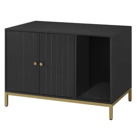 Comparer les prix de Armoire à litière pour chat - Feandrea - Noir/Doré - Tapis griffoir - Pieds hauts - 80x50x55 cm