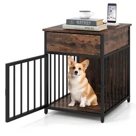 Meilleurs prix pour COSTWAY Maison pour Chien Chat avec Tiroir Station de Charge Meuble pour Animaux pour Salon Chambre Bureau 50 x 60 x 64 cm