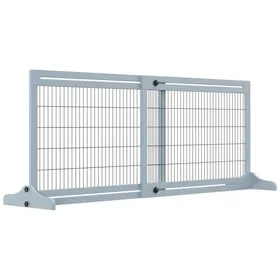 Comparer les prix de Barrière Sécurité Chien Bois Extensible 104-183cm - Autoportante Avec Repose-pieds Hauteur 36cm Grise
