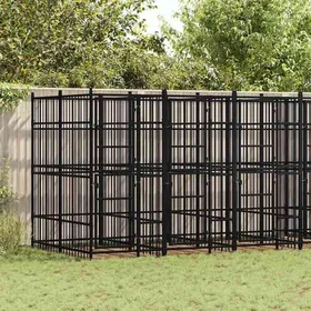 Meilleurs prix pour Chenil dextérieur pour chiens - vidaXL - Acier enduit de poudre - 1106 m² - 576x192x200 cm - Noir - 2 portes
