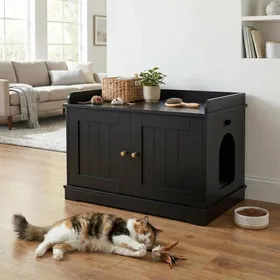 Meilleurs prix pour Niche pour Chat - Maison de Toilettes - Meuble Paravent Moderne en Bois dIngénierie pour Litière-80 x 50 x 54 cm-Noir