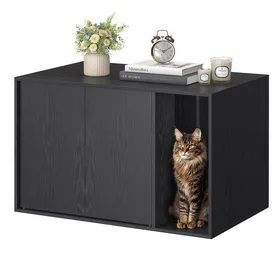 Comparer les prix de Meuble Litière Chat - SONGMICS HOME - Noir Boisé - Montage Rapide - Grand Espace - Style Minimaliste