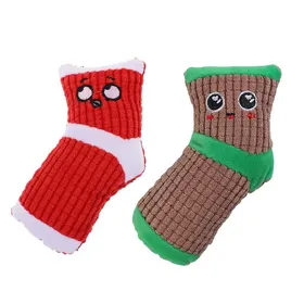 Meilleurs prix pour Lot de 2 chaussettes couinantes en peluche pour chien jouets à mâcher résistants aux morsures fournitures pour animaux de comp