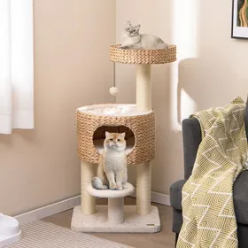 Meilleurs prix pour GOPLUS Arbre à Chat 104 CM, Tour pour Chat avec Perchoir Supérieur, Poteaux à Griffer en Sisal, Jouet Suspendu, Centre d'Activités