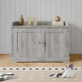 Meilleurs prix pour Niche pour Chat - Maison de Toilettes -Compatible avec Litières Standard -80 x 50 x 54 cm-Meuble en Bois Moderne Gris