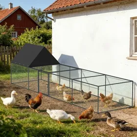 Comparer les prix de Enclos Poulailler 319.5cm - BingoPaw - Enclos Poule avec Filet Nylon et Bâche Oxford Cage Poulailler Métal Anti-UV pour Jardin
