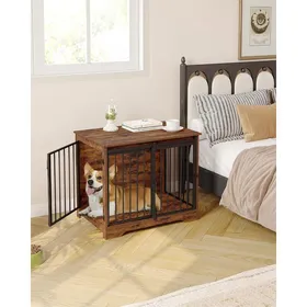 Meilleurs prix pour 81cm Cage pour Chiens Table d’Appoint Niche Moderne pour Chiens Cage pour Chiots 2 Portes 55 x 81 x 675 cm Marron Rustique