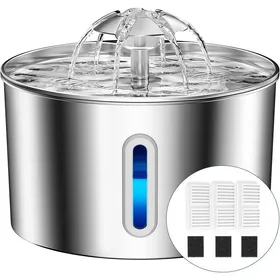 Meilleurs prix pour Fontaine à Eau pour Chats 22L INOX Super Silencieuse - Système Quadruple Filtration avec LED & 3 Filtres - Facile à Nettoyer