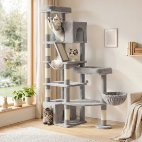 Comparer les prix de Arbre à Chat 6 Niveaux avec Griffoir Poteaux en Sisal et Base Renforcée 105 x 45 x 188 cm Gris clair