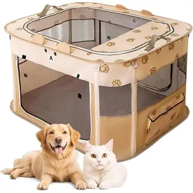 Comparer les prix de Parc pour Chien Pliable Enclos Portable pour Chiot Chat Lapin Tente Respirante du2019Intérieur/Extérieur M Ours Marron CLAPIER