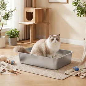 Comparer les prix de Bac à Litière pour Chats en Acier Inoxydable Ouvert pour Chats de Taille Moyenne et Grande 50 x 35 x 15 cm Argent