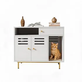 Comparer les prix de Meuble bac à litière pour chat – Double porte rangements ouverts mat griffoir ventilation anti-odeurs grand capacité
