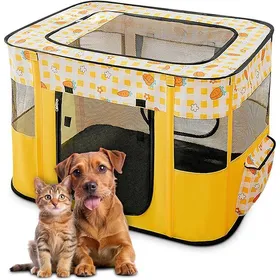 Meilleurs prix pour ALLSOPETS Parc pour Chien Pliable Enclos Portable pour Chiot Chat Lapin Tente Respirante M Carottes Jaunes CLAPIER