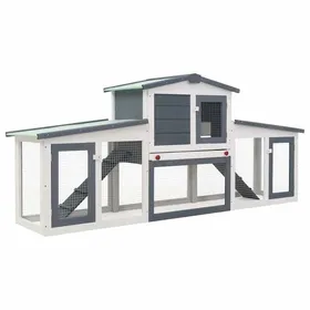 Meilleurs prix pour SALE dhiver Clapier large - UU - Poulailler Gris et blanc 201x45x85 cm Bois CC554