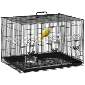 Comparer les prix de Cage à Oiseaux avec 2 Perchoirs et 3 Portes - Métal et Plastique - 60x41x41 cm - Noir