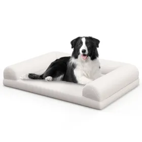 Comparer les prix de Lit Orthopédique pour Chiens Moyen Petit COSTWAY Mousse à Œufs Renforts 3 Côtés Housse Amovible Lavable Fond AntidérapantBeige