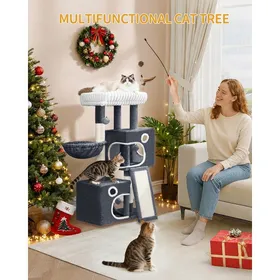 Comparer les prix de Arbre a Chat Petit Arbre à Chat de 98 cmavec Grande Plateforme Souple Pompons Panier Griffoir et Planche à Gratter Gris Foncé