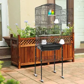 Comparer les prix de MIPAN. Volière - Cage Oiseau de Noir - 46×35.3×150.6cm - Avec Mangeoires + Roulettes - Pour Oiseau exotique / Oiseau sauvage