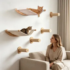 Meilleurs prix pour MIPAN.Ensemble Lit Pour Chat Mural Et Griffoir - Lit Suspendu Confortable - Dimensions Hamac 54×465 CM Perchoirs 32×12 CM