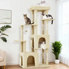 Comparer les prix de Arbre à chat multiniveau - GARVEE - avec griffoir plateforme jouets suspendus intégrés et 2 cabanes Hauteur 155 cm - Beige