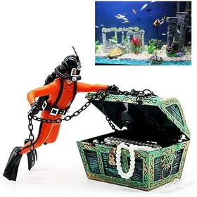 Comparer les prix de Décoration daquarium - YYV - Coffre au trésor plongeur - Orange - Résine - Pour eau douce et salée