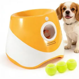 Meilleurs prix pour Lanceur de balle automatique interactif pour chien - Trois modes de portée - avec 3 balles - Batterie 2200mAh - Orange