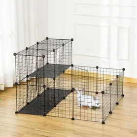 Comparer les prix de Enclos pour petits animaux - AKOZON - 8197 - Parc modulable 105x105x70 cm - Noir - 24 panneaux