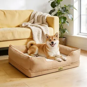 Comparer les prix de Panier pour Chien - UNHO - Grande Taille - 94.5x67cm - Coussin Déhoussable Lavable - Anti-Dérapant - Beige