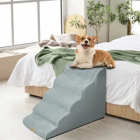 Comparer les prix de UNHO Escalier pour Animaux à 5 Marches en Mousse Haute Densité Rampe pour Chien/Chat