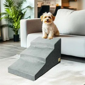 Comparer les prix de UNHO Escalier pour Chien à 3 Marches Escaliers pour Chiens Chats en Mousse Haute Densité Rampe pour Animaux