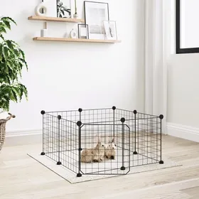Comparer les prix de Enclos - Cage animaux de compagnie à 8 panneaux et porte - Noir 35x35 cm SS00124386