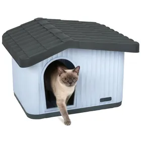 Comparer les prix de VOUNOT® Maison pour chat chien niche en plastique imperméable 60x51x41cm - Toit incliné amovible - Extérieur et intérieur - Blanc