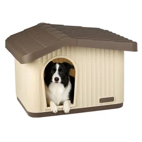 Meilleurs prix pour VOUNOT® Maison pour chat chien niche en plastique imperméable 75x63x51cm - Toit incliné amovible - Extérieur et intérieur - Beige