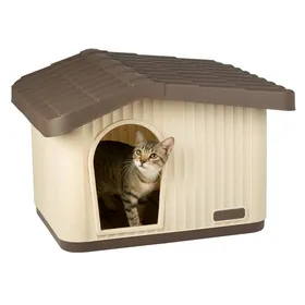 Comparer les prix de VOUNOT® Maison pour chat chien niche en plastique imperméable 60x51x41cm - Toit incliné amovible - Extérieur et intérieur - Beige