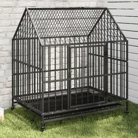 Comparer les prix de Cage pour chien avec roues - vidaXL - Acier galvanisé - 100x77x115 cm - Noir - Portes avec loquets - Quatre roues