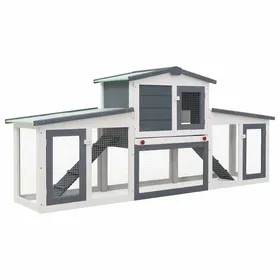 Meilleurs prix pour Clapier large dextérieur - vidaXL - bois de sapin solide avec finition peinte contreplaqué - blanc et gris - 201 x 45 x 85 cm tsy8