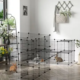 Comparer les prix de Cage parc clôture pour animaux domestiques enclos pour petits animaux modulable 2 niveaux 72 panneaux bords arrondis