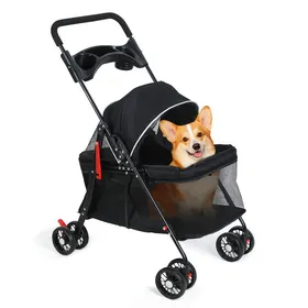 Meilleurs prix pour Poussette pour chien et chat 2 en 1 pliante chariot pour chat chiots avec Filet de rangement visible porte-gobelet -  jusquà 10 kg
