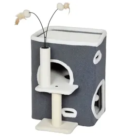 Comparer les prix de Arbre à chat - Surface de couchage supérieure - Maison à 2 étages - Poteaux en sisal - Gris - 48.5x43x58 cm - Polyester