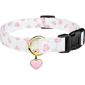 Meilleurs prix pour Collier pour chien - Collier pour chiot - Collier en coton fait main - Motifs mignons et originaux - Cœur blanc et rose avec pendent